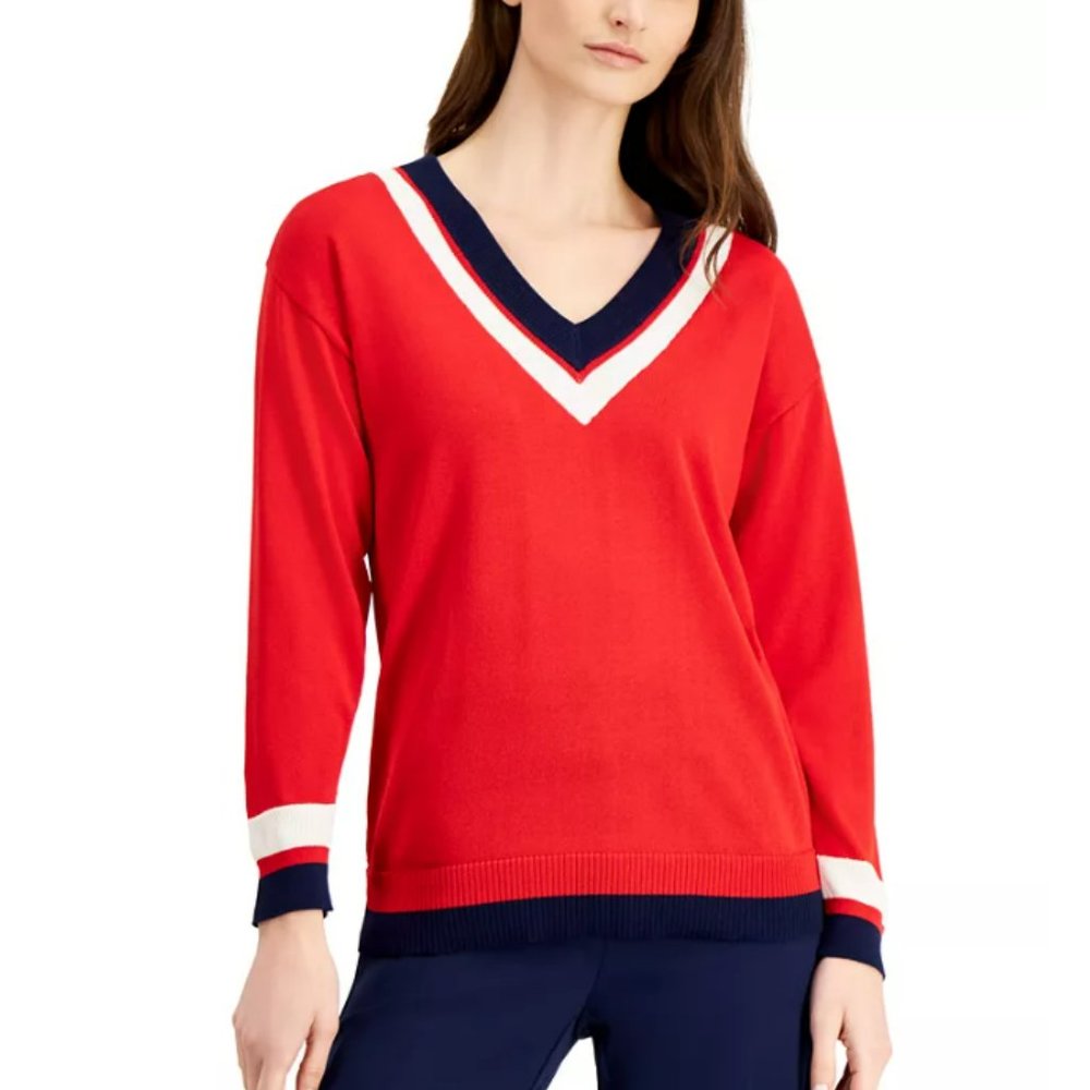 Anne Klein | Varsity V-Neck Sweater